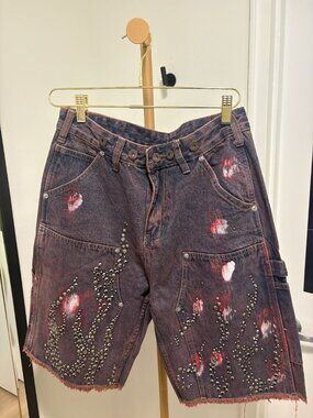 BNWT Hellstar Purple and pink pattern jean shorts size 28 BNWT
